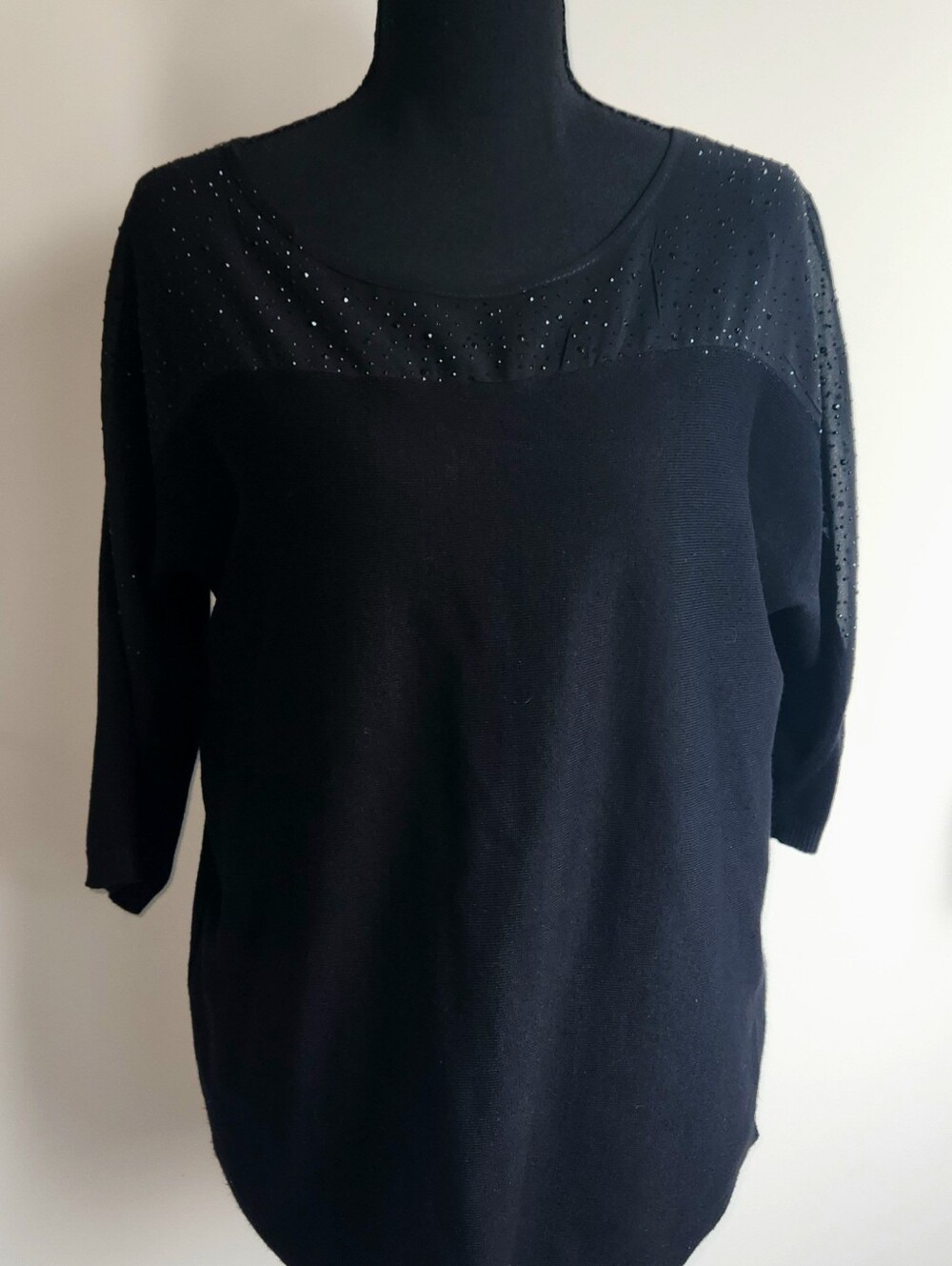 Black Embellished Cable & Gauge Lize M Women's Sweater 3/4 Sleeve